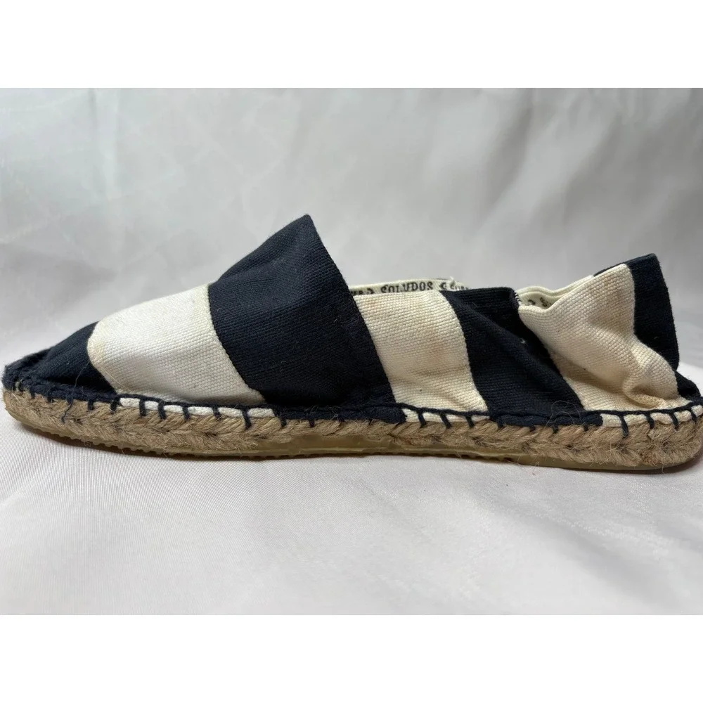 SOLUDOS Womens Navy White Striped Canvas Espadrille Flats Sz 36 Slip On Nautical